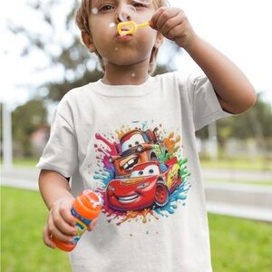 White Kids T‑Shirt with Lightning McQueen & Mater Print